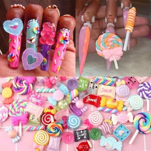 30 Mixed 3D Kawaii Nail Art Charms Resin Candy Land Nail Art Decoration Sweet Assorted Fingernail Accessories Nail Tips Decor