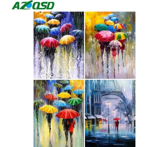 AZQSD Full Drill Diamond Painting Street City Umbrella Cross Stitch Rhinestones Diamond Embroidery Landscape Mosaic Home Decor