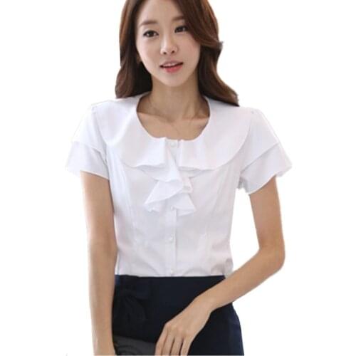 B2275 new summer 2020 women fashion short sleeve blouse with lotus leaf edge thin chiffon shirt cheap wholesale