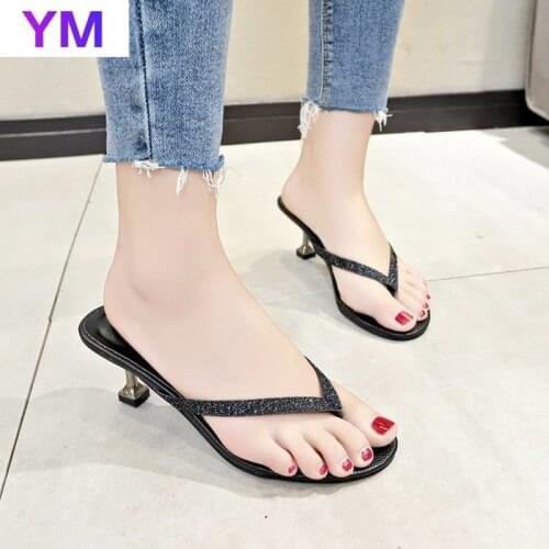 Bohemia Summer Flip-Flops Pumps Thin Heels High Sexy Black Open Toe Women Sandals Simple High-heel Lady Footwear Gladiator
