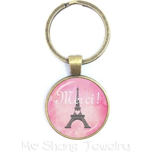 Teachers' Day Keychain Glass Cabochon KeyRing Merci Maitresse 25mm Glass Dome Jewlery Key Holder For Gift