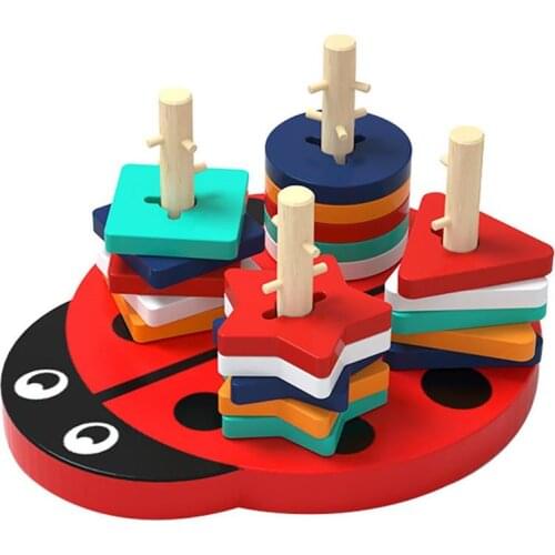 Wooden Puzzles Building Block Montessori Toys Wood Educational Geometric Shapes Recognition Stack Sort Education Puzzle Toy