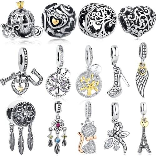 DIY Silver Charm Fit Original Pandora Bracelet Beads 925 Sterling Silver Love Dangle Charm Crystal Heart ,Flower,Tower,Tree Bead