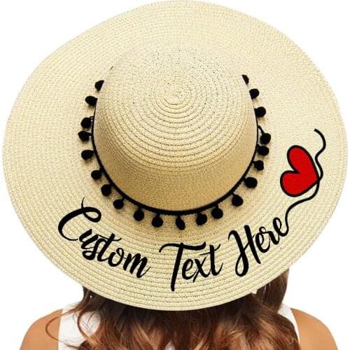 Personalized Custom Name Hats For Womens Summer Wide Brim Beach Hat Bridal Bridesmaid Sun Straw Hats