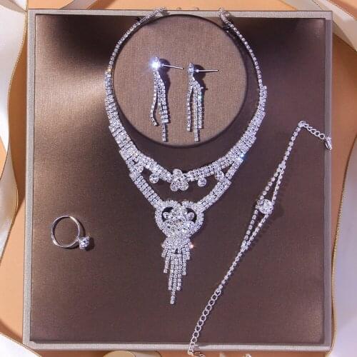 Stonefans Indian Jewelry Crystal Tassel Heart Necklace Set for Women Luxury African Rhinestone Wedding Set Bridal Accessories