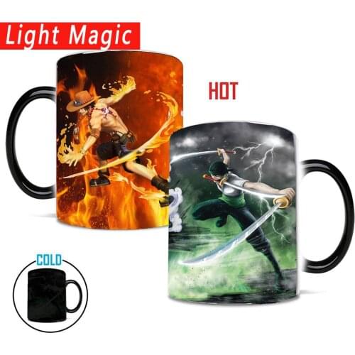 One piece gear 4 luffy Ace Zoro coffee mugs 350ml ceramic changing color milk tea cup mug best gift for your friends