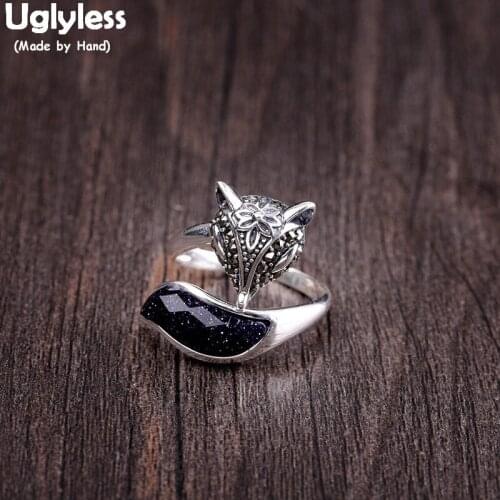Uglyless LOVE Magic Fix Rings for Women Noble Blue Sands Stone Animal Open Rings Thai Silver 925 Silver Bijoux Fine Jewelry R920
