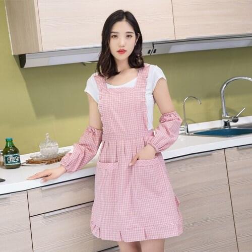 Korean version of cotton apron kitchen restaurant waterproof cute fashion apron overalls female overalls adult sleeves