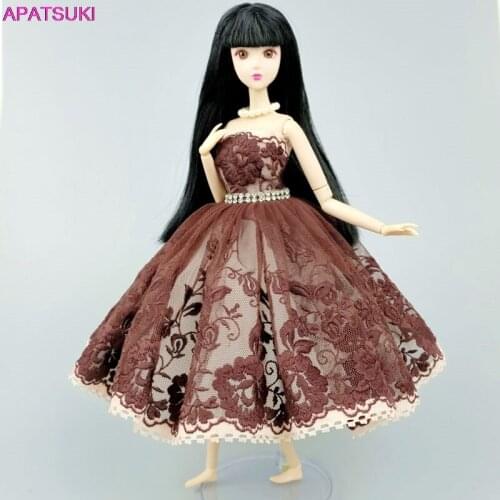 Brown Ballet Dress For Barbie Doll Clothes 1/6 Doll Accessories Dancing Rhinestone Outfits 3-layer Skirt Ball Party Gown Toys