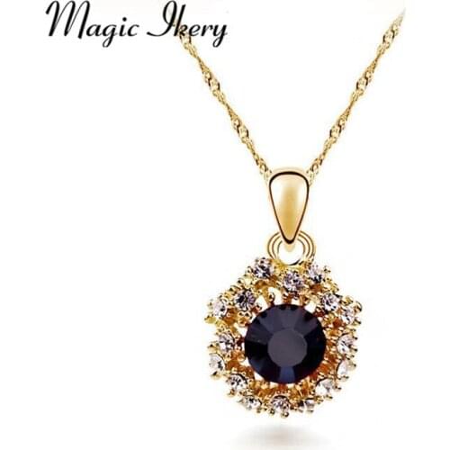 Magic Ikery Vintage Crystal Snow Flower Pendent Necklace with Champagne Gold Color Statement Necklace for Women Y5672