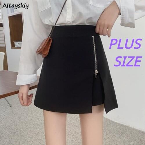 Mini Skirts Women Zipper Side-slit A-line Patchwork Korean Style Slim Chic Trendy Elegant All-match 3XL Plus Size Popular Summer