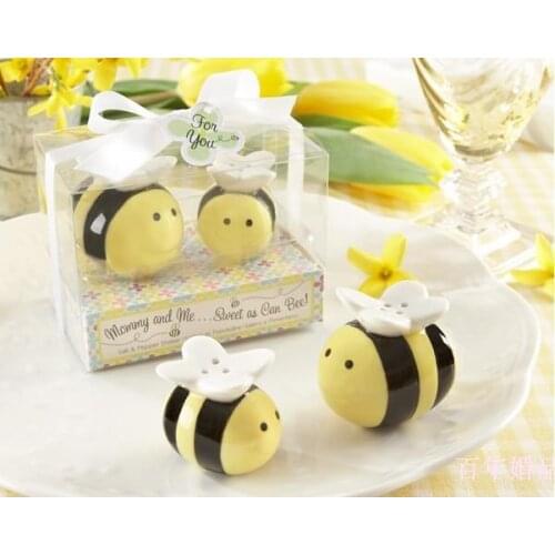 Mommy and Me Sweet as Can Bee Ceramic Honeybee Salt & Pepper Shakers 200pcs=100Set/Lot baby shower favors and gifts