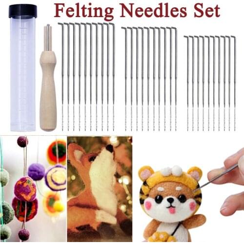 32 Pcs Felting Needles Set with Handle Wool Felt Kit Felt Starter Tool Felt DIY Mixed Craft Supplies Exquisite Handicrafts Gift