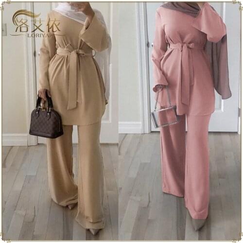 Dress Middle East Dubai Suit Abaya Dubai Turkey Muslim Hijab Dress Islamic Clothing Women Turkish 2 Pieces