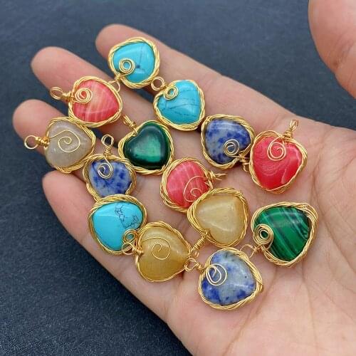 Wholesale Multicolor Heart Shape Pendant Natural Stone for Jewelry Making DIY Handmade Accessories Beaded Decoration Fashion