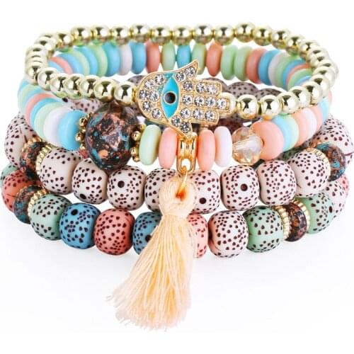 ORNAPEADIA Eyes Bracelet for Women Beaded Bohemian Tassel Multilayer Bracelet Ethnic Style Beaded Bangles Jewelry