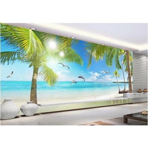 Custom photo 3d wallpaper Beautiful leisure beach Dolphin Bay living room home decor 3d wall murals wallpaper for walls 3 d