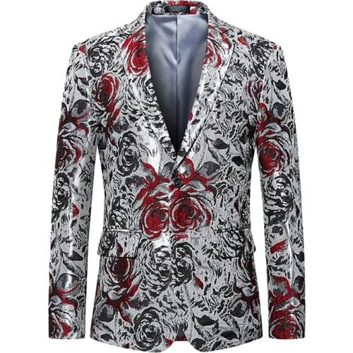 Slim Fit Mens Two Buttons Lapel Floral Jacket Blazers Jackets Occident Formal Coat Sz Chic K013