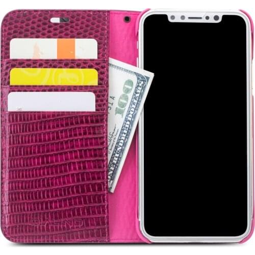 QIALINO Ultrathin Case for iPhone X Genuine Leather Fashion Women Flip Bag Cover For iPhoneXS Luxury Lady Handmade Case 5.8 inch