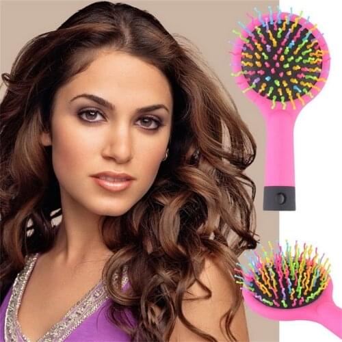 Rainbow Volume Anti-static Detangler Hair Curl Straight Massage Comb Hair Brush Hair Care Styling Tools With Mirror