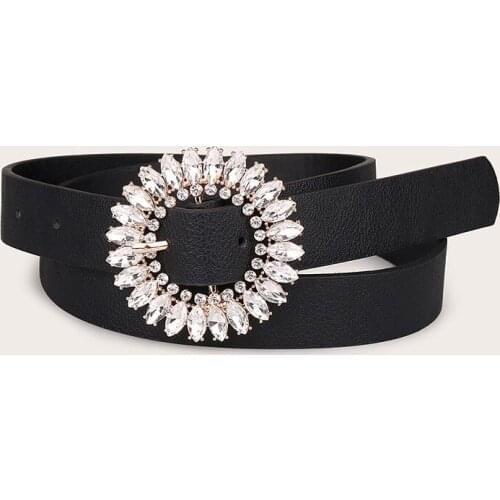 Transparent Clear Flower Belts for Women Feminine Fashion Elegant Crystal Buckle Belts With Hole Brand Design Waistbelt