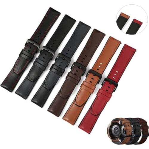 Genuine Leather TPU Silicone Watchband Bracelet Black Buckle Cowhide Watch Strap 20mm 22mm for Samsung Huawei Garmin Smart Watch