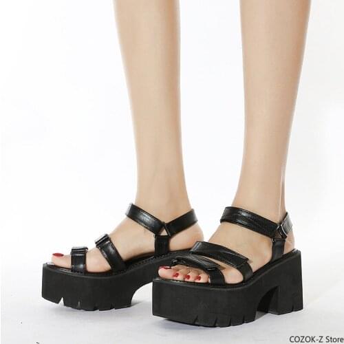 Black Platform Women Sandals Summer 2021 Female Shoes Woman Block Heel Fashion Buckle Causal Sandals Cheap High Quality