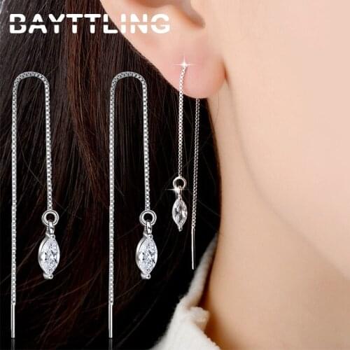 BAYTTLING 925 Sterling Silver 104MM Fine Shiny AAA Zircon Water Drop Earrings For Woman Lady Fashion Wedding Party Jewelry Gift