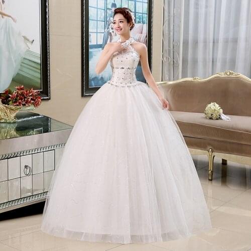Wedding Dress Halter New Bride Ball Gowns Lace Up Wedding Dresses Embroidery Diamond Straps Large Size Princess Dresses