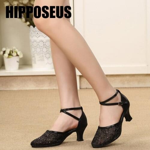 Latin Dance Shoes for Woman Girls Ladies Ballroom/Outdoor Modern Tango Dancing Shoes Closed Toe Sexy Mesh Sequins Dropshipping