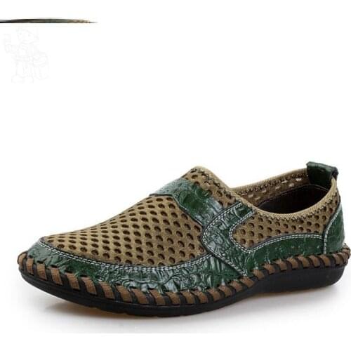 Summer Breathable Mesh Shoes Mens Casual Shoes Genuine Leather Slip on Brand Fashion Summer Shoes Man Soft Comfortable