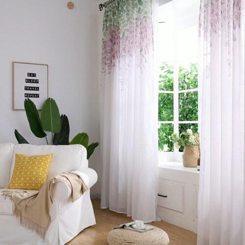Country Style Tulle Sheer Wisteria flowers Printed Window Curtains for Home Living Room Decoration in the Kitchen Cafe Curtain