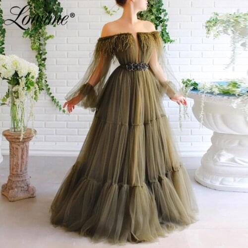 Illusion Neckline Feather A-Line Party Dress 2020 Dubai Turkish Prom Dresses 2020 Beaded Belt Aibye Arabic Dubai Evening Gowns