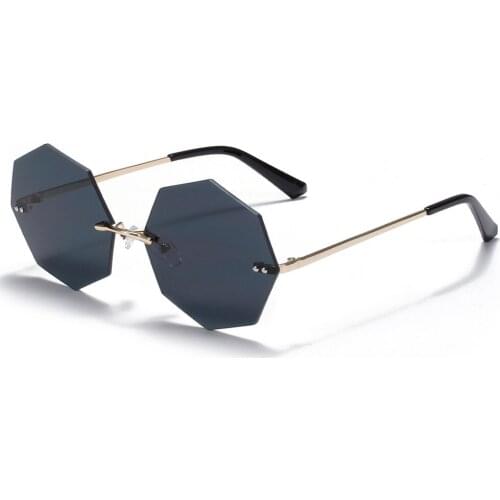 Veshion Rimless Octagon Sunglasses Women Retro Metal Frameless Polygon Glasses for Ladies Green Purple Uv400 Party Gifts Men