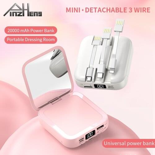 PINZHENG 20000mAh Power Bank For Samsung Xiaomi Mobile External Battery Makeup Mirror Powerbank Portable Charger Poverbank