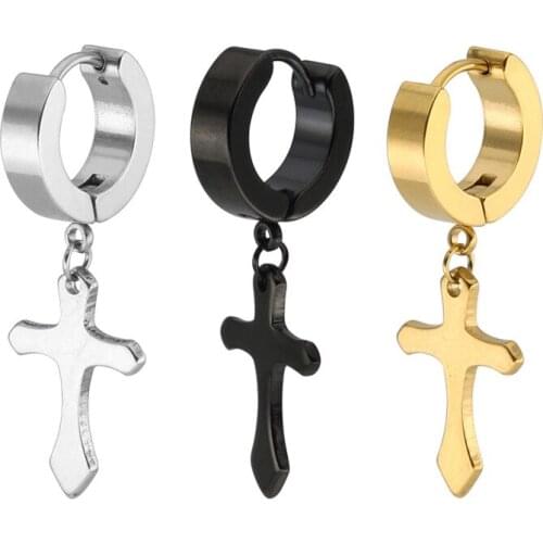 South Korean Hip-hop Cross Pendant Earrings Ear Round Titanium Buckle Fashion Earrings Manifold New Arrive Free Shipping