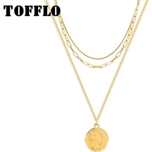 TOFFLO Stainless Steel Jewelry Portrait Pendant Multi Layered Necklace Female Exaggerated Hip Hop Christmas Clavicle Chain P855