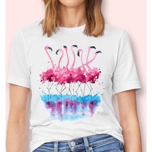 Women Flamingo Beach Watercolor Mujer Camisetas New Fashion Graphic Female Tops Tees Tshirt T-Shirt Lady Cartoon Print Clothes