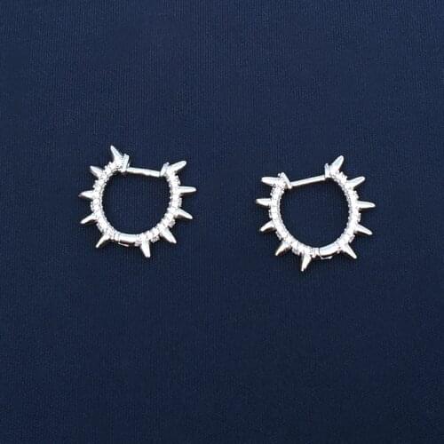 SLJELY Fashion Real 925 Sterling Silver Spike Hoop Earrings Micro High Quality Cubic Zircon Women Fine Brand ARCHI NOIR Jewelry