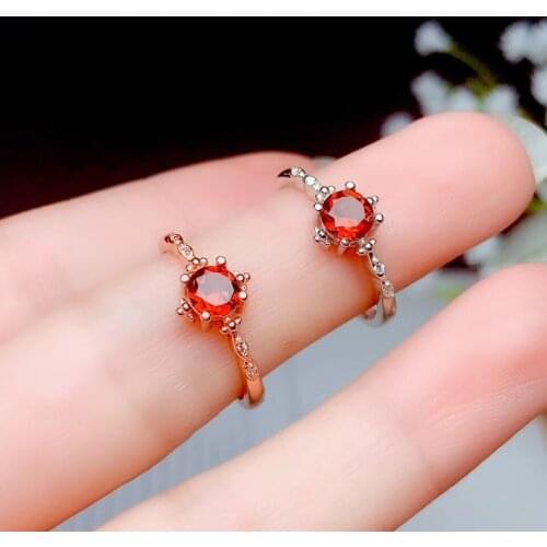 Fashion Lovely Small round Stars Natural red garnet Ring S925 Silver Natural Gemstone Ring Womens girl office party Jewelry