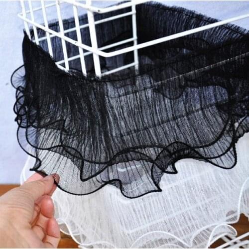 1M Pleated Tulle Lace Elastic Fabric 13cm Guipure White Black Lace Material Ribbon Dress Sewing Trim Clothes Crafts dentelle P20