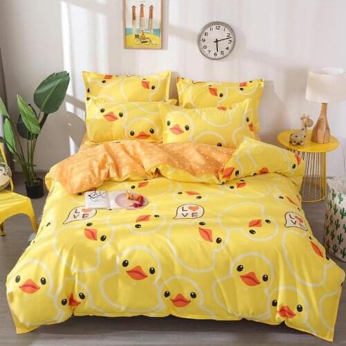 2019 Cute Yellow Duck Printing 3/4pcs Winter Bedding Set Duvet Cover Bed Flat Sheet Pillowcase Bedroom Supplies Dropshipping