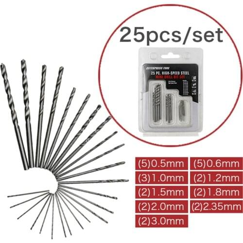 25PCS/Set HSS Twist Drill Bit Set, Round Shank, Titanium Coated Twist Drill Bits for Power Tools, 0.5-3.0mm