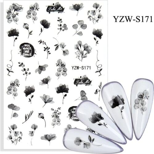 3D Nail Sticker Black Tree Leaf Slider Nails Art Decoration Wraps Decals Design Adhesive Manicure Tips Stickers Pegatina