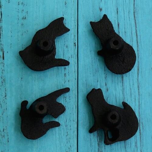 4PCS Retro Black Cat Drawer Dresser Pull Knob Cast Iron Cottage Animal Cabinet Knob Cupboard Door Handles Unique Solid Hardware