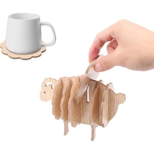 7pcs/set Placemat Table Pad Coasters Coffee Cup Mats Wood Sheep Table Decoration Kitchen Accessories
