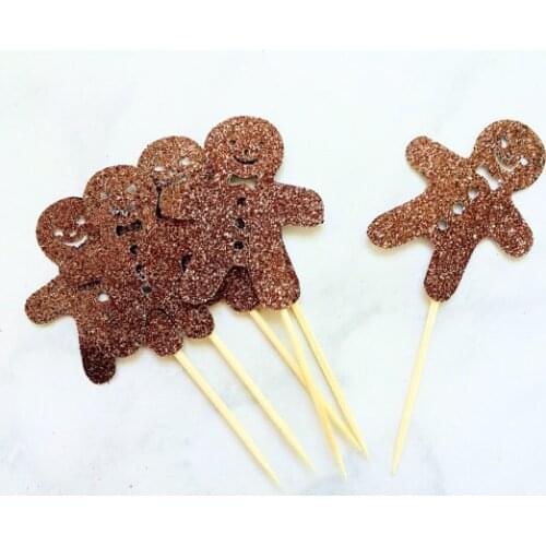 Glitter christmas Ginger bread men Cupcake Toppers Engagement Party Bachelorette birthday Wedding Bridal Shower food picks