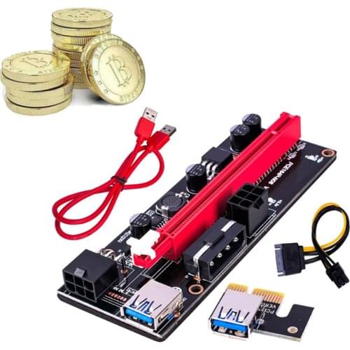 Bitcoin BTC Miner PCI-E pcie Riser 009S Express 1X 4x 8x 16x Extender USB 3.0 Riser GPU Dual 6Pin Adapter Card SATA 15pin