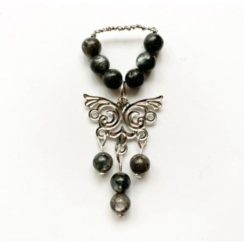 Bhuann Natural Labradorite Stone Beads Pendant Copper Wire Wrapped Pendant Geometry Necklace Charm Pendant Alloy Butterfly 1pc