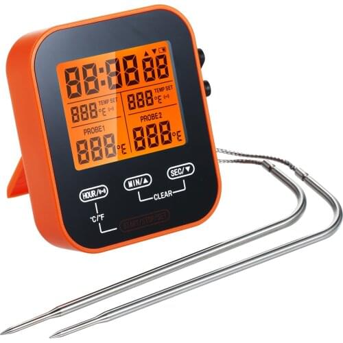 Digital Food Thermometer &Timer Wireless Meat Temperature Probe Thermomter Oven Thermometer for Grill Smoker Barbecue Kitchen